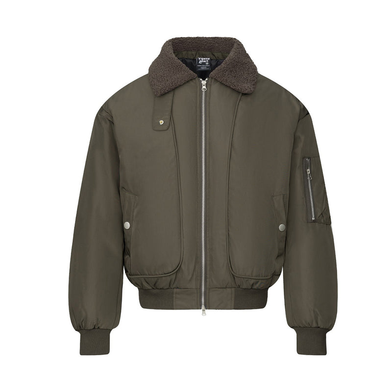 Sherpa Collar Padded Bomber Jacket – Olive Green / Black