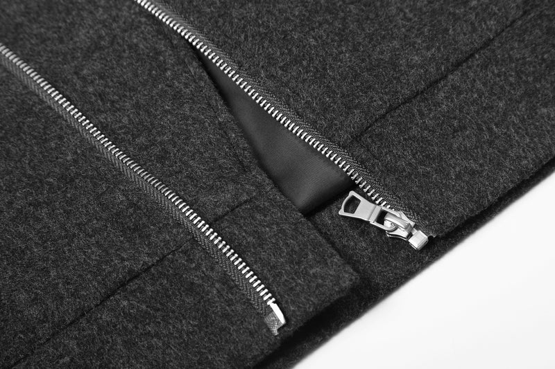 Chaqueta motera de mezcla de lana gris carbón con letras gráficas y cremallera asimétrica