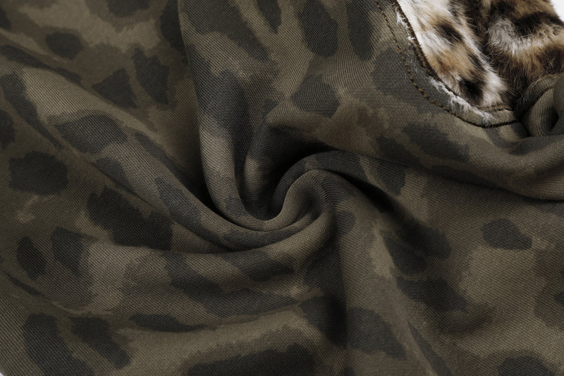 Leopard Print Wide-Leg Sweatpants with Faux Fur Cargo Pocket
