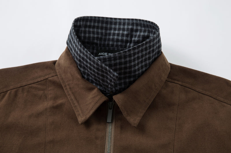 Men's Plaid-Lined Zip-Up Harrington Jacket – Layered Collar Workwear Coat