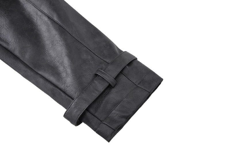 Blouson biker oversize en cuir – Style moto à col montant et poignets à boucles