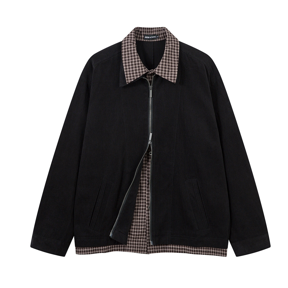 Men's Plaid-Lined Zip-Up Harrington Jacket – Layered Collar Workwear Coat
