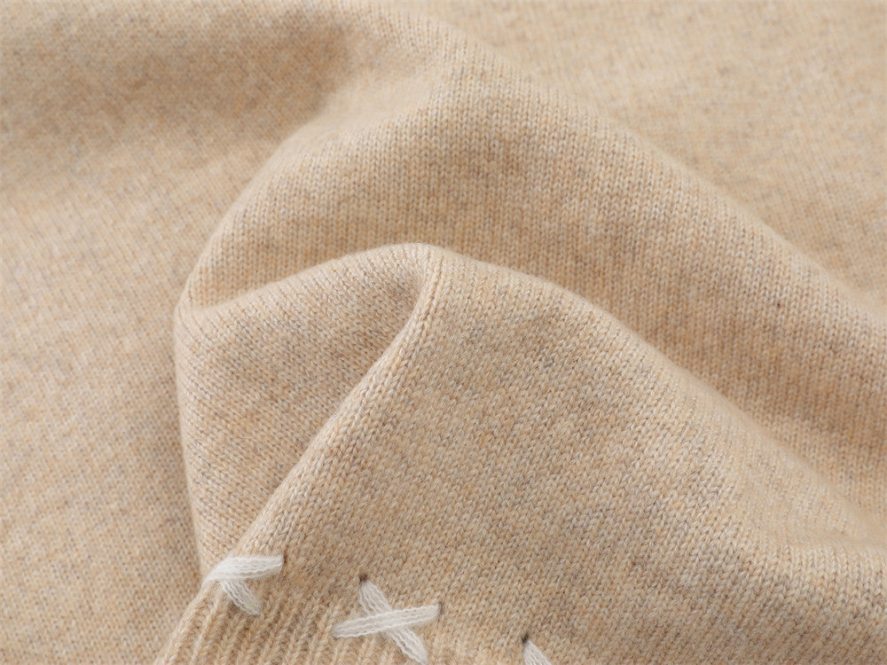 Cartoon Sheep Embroidered Crew Neck Pullover Sweater – Oversized Knit with