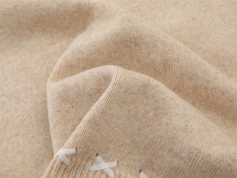 Cartoon Sheep Embroidered Crew Neck Pullover Sweater – Oversized Knit with