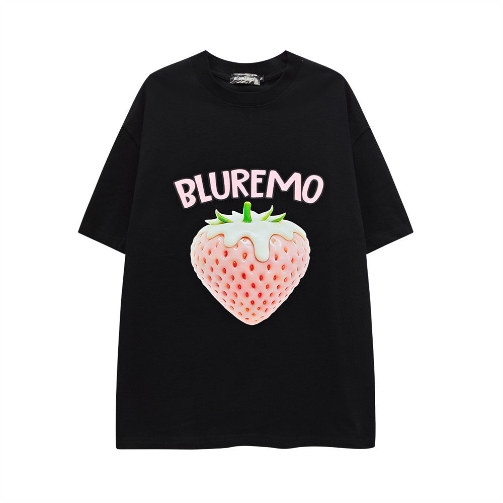 3D Strawberry Print Oversized Drop-Shoulder T-Shirt