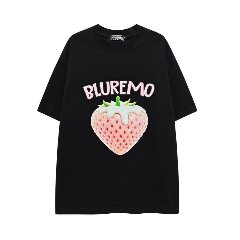 3D Strawberry Print Oversized Drop-Shoulder T-Shirt
