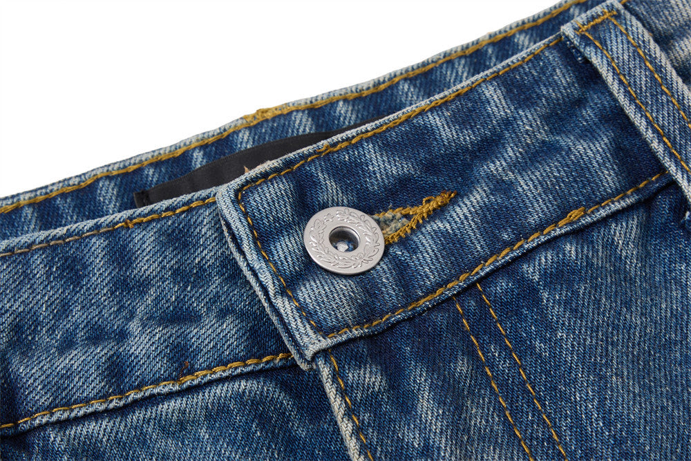 Vaqueros azules para hombre – Pantalón vaquero recto vintage lavado, de pierna ancha y corte baggy