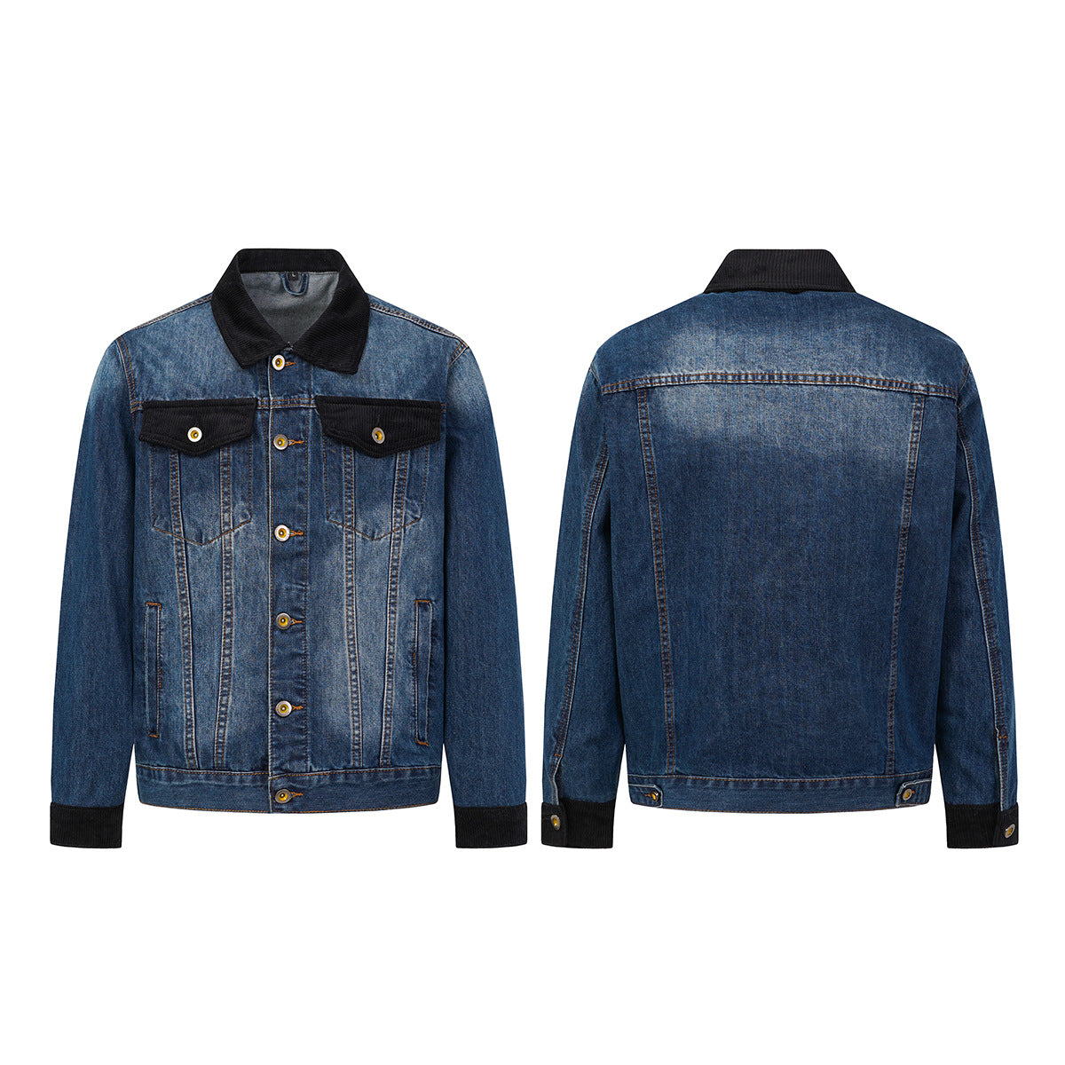 Veste en jean homme délavée avec col et poignets en velours côtelé