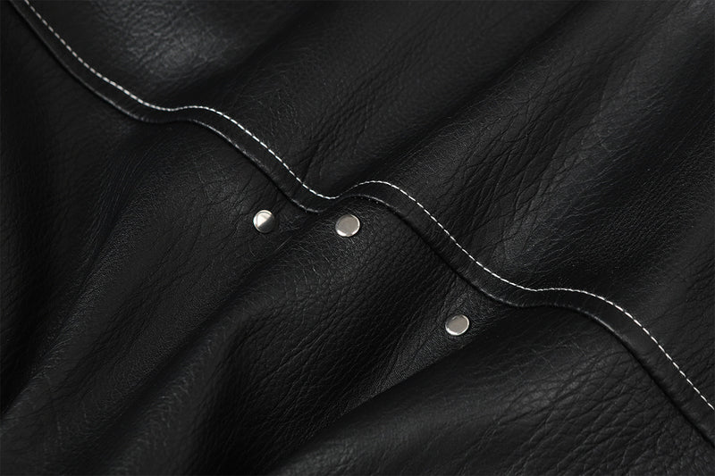 Faux Leather Hooded Bomber Jacket with Faux Fur Collar & Padded Lining