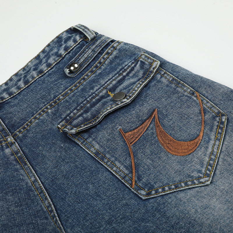 Baggy Wide-Leg Jeans Men – Distressed Denim with Double-Row Stud Detail