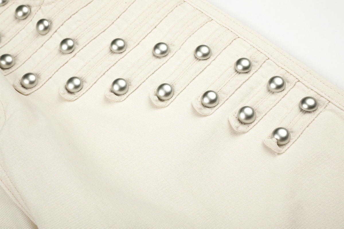 Wide-Leg Studded Pants – Retro American Vintage Metal Rivet Wide Leg Trousers