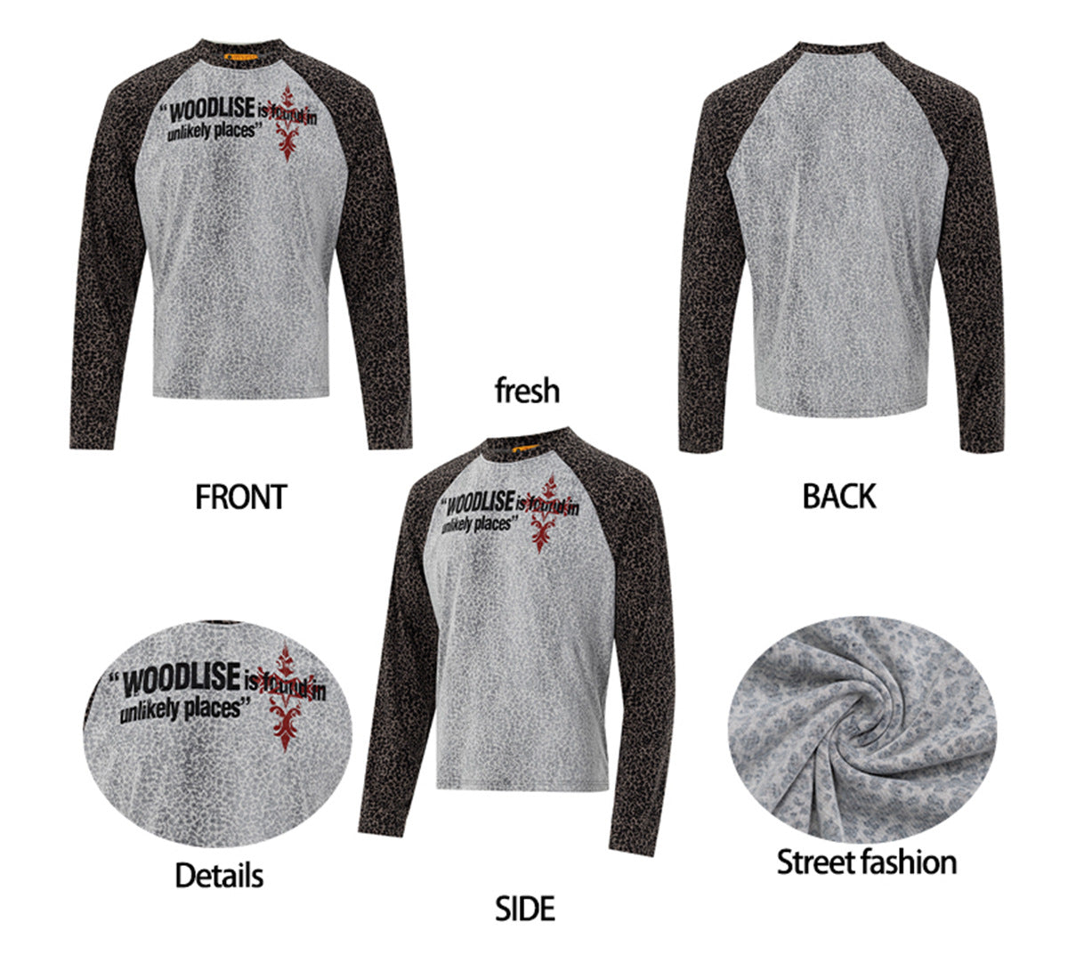 T-shirt raglan à manches longues – Manches léopard et visuel Woodlise