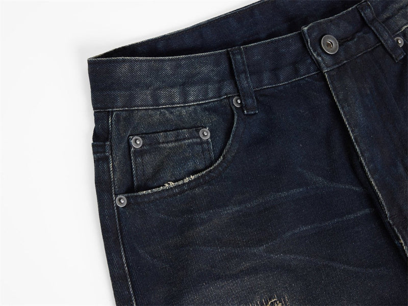 Men's Dark Wash Ripped Wide-Leg Jeans – Distressed Streetwear Denim