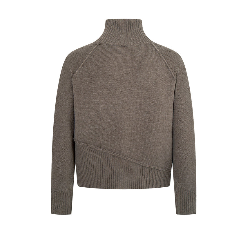Veste pull en maille à col montant et zip intégral avec bas côtelé