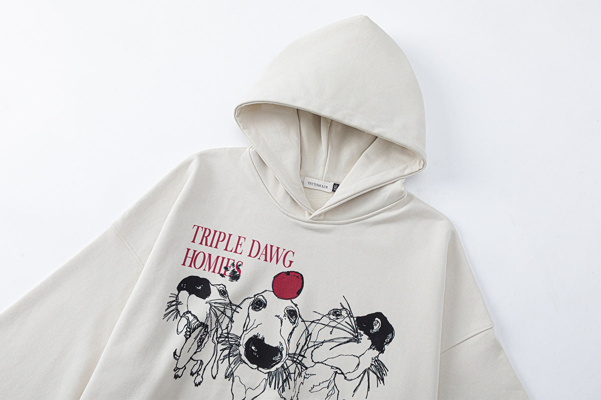 Triple Dawg Homies Graphic Hoodie – Oversized Streetwear Pullover