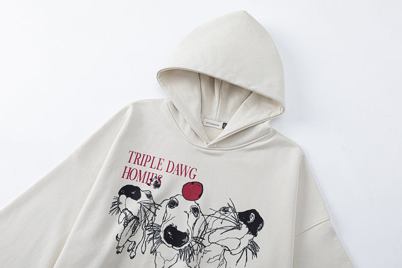 Triple Dawg Homies Graphic Hoodie – Oversized Streetwear Pullover