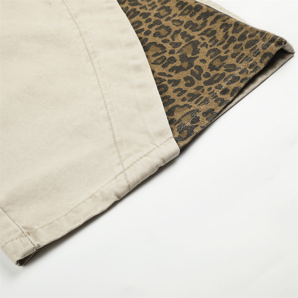 Pantalones de Pierna Ancha con Patchwork de Leopardo – Corte Baggy Deconstruido y Bajo Curvado