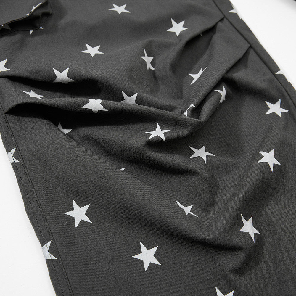 Star Print Wide-Leg Cargo Pants – Relaxed Fit Parachute Trousers
