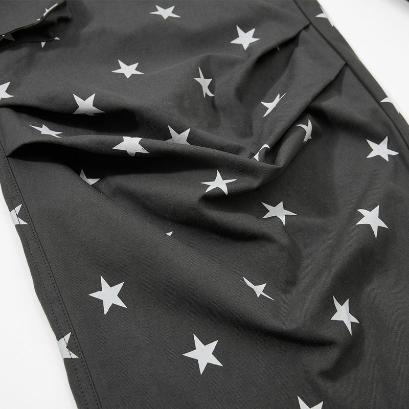 Star Print Wide-Leg Cargo Pants – Relaxed Fit Parachute Trousers