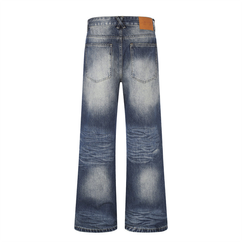 Wide Leg Distressed Jeans – Men's Vintage Wash Flare Denim Pants
