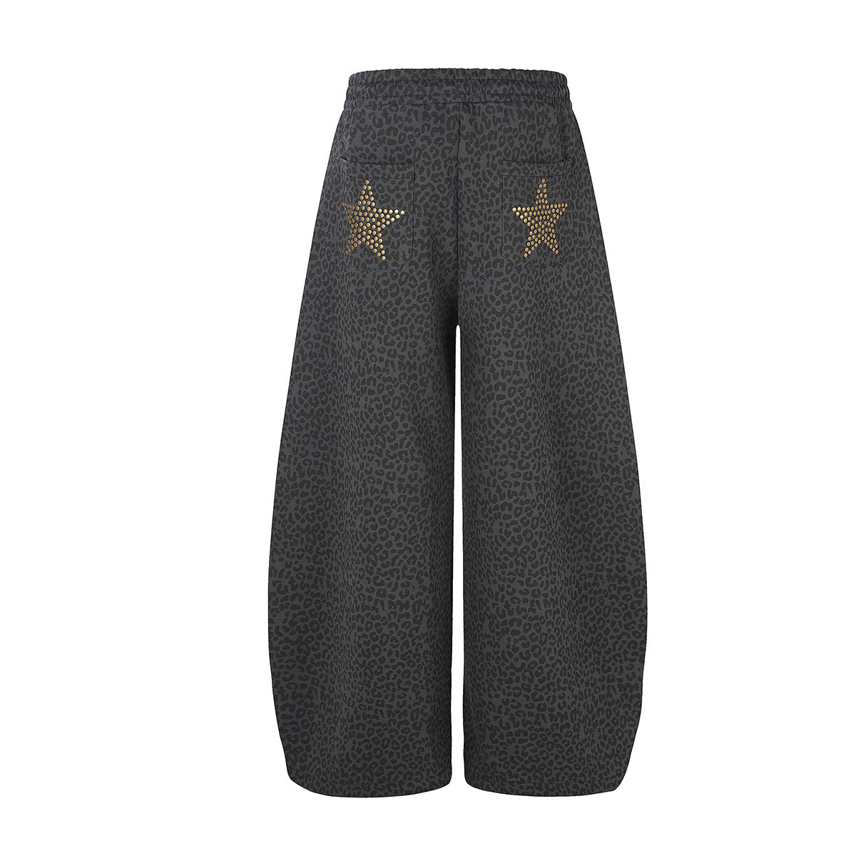 Pantalon de survêtement léopard à jambes larges avec étoiles dorées cloutées