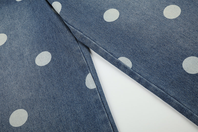 Baggy Mid Rise Jeans Wide-Leg Polka Dot Y2K Denim Pants