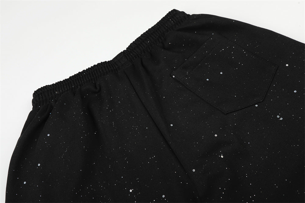 Men's Wide-Leg Sweatpants with Rhinestone Letter Print & All-Over Starry Sparkle