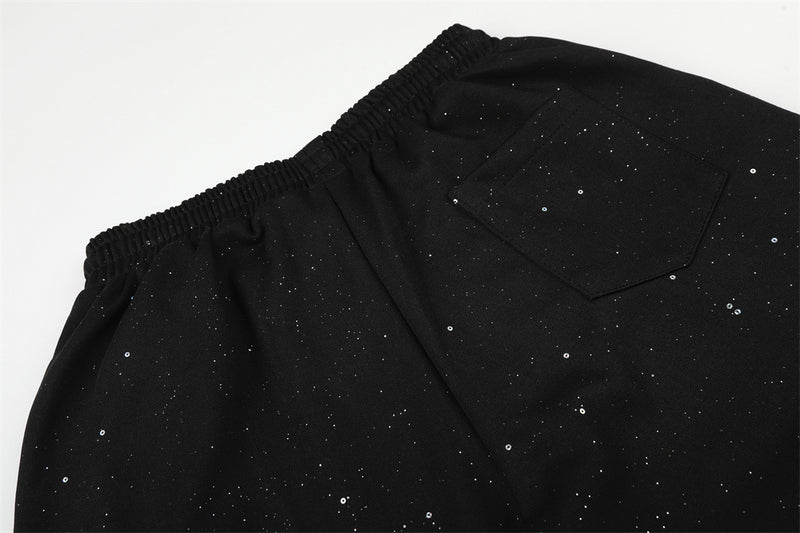 Men's Wide-Leg Sweatpants with Rhinestone Letter Print & All-Over Starry Sparkle