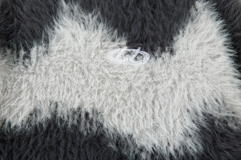 Pull en maille pelucheuse à motif vague abstrait – Modèle oversize
