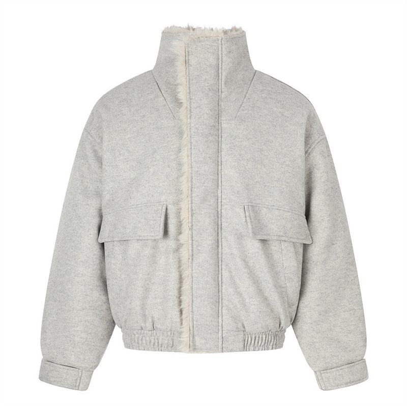 Men's Wool-Blend Sherpa-Lined Stand Collar Bomber Jacket