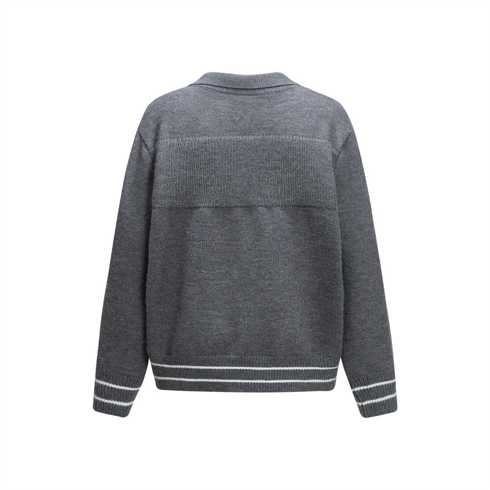 Men Zip Up Sweater Knit Polo Collar Cardigan – Relaxed Fit