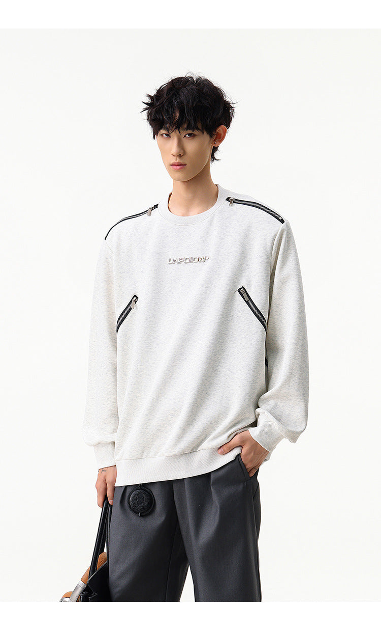 Sweat col rond inspiré du style moto avec détail zippé