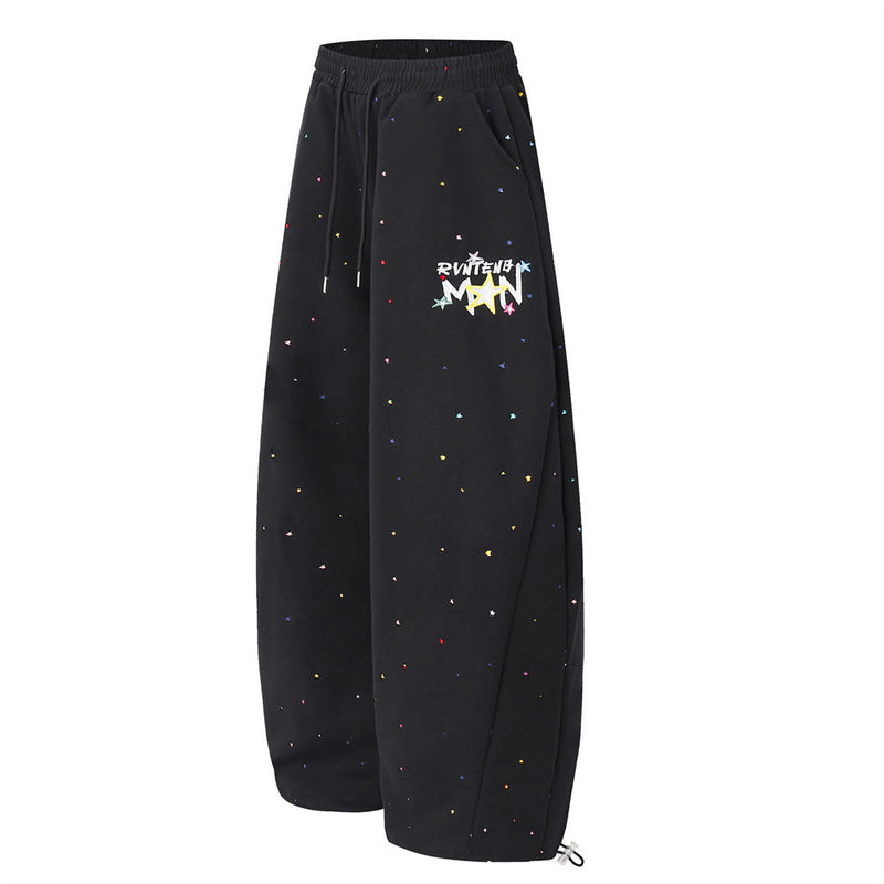 Wide-Leg Sweatpants Men – Allover Star Print & Embroidered Logo Streetwear