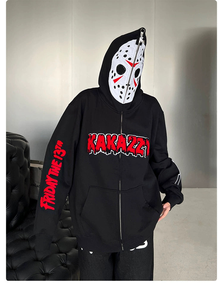 Friday the 13th Hoodie - 400GSM Oversized Jason Mask Zip-Up Horror Movie Sweatshirt