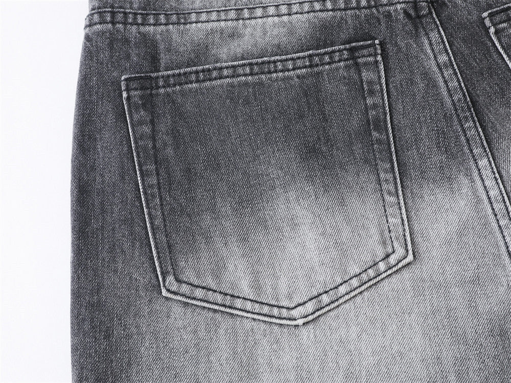 Wide-Leg Jeans Men's Washed Grey Vintage Distressed Baggy Denim Pants