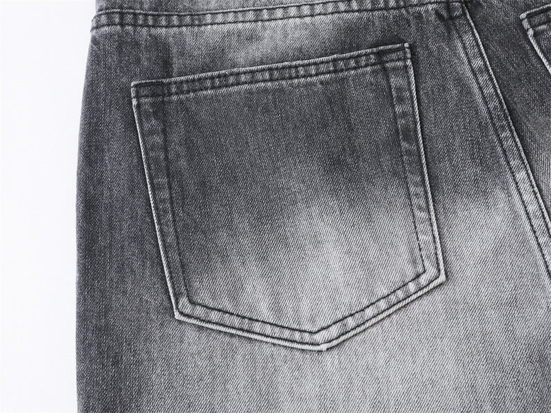 Wide-Leg Jeans Men's Washed Grey Vintage Distressed Baggy Denim Pants