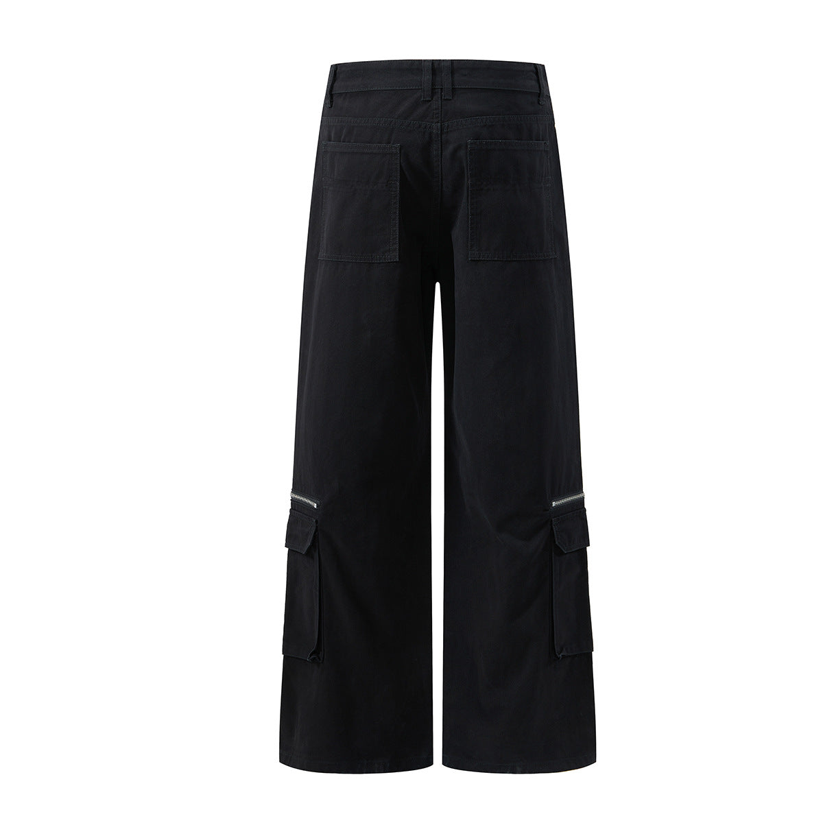 Pantalon cargo large à détails zippés et poches multiples — Noir