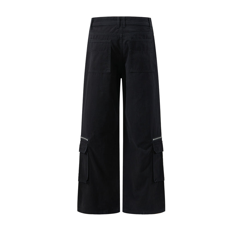 Pantalon cargo large à détails zippés et poches multiples — Noir