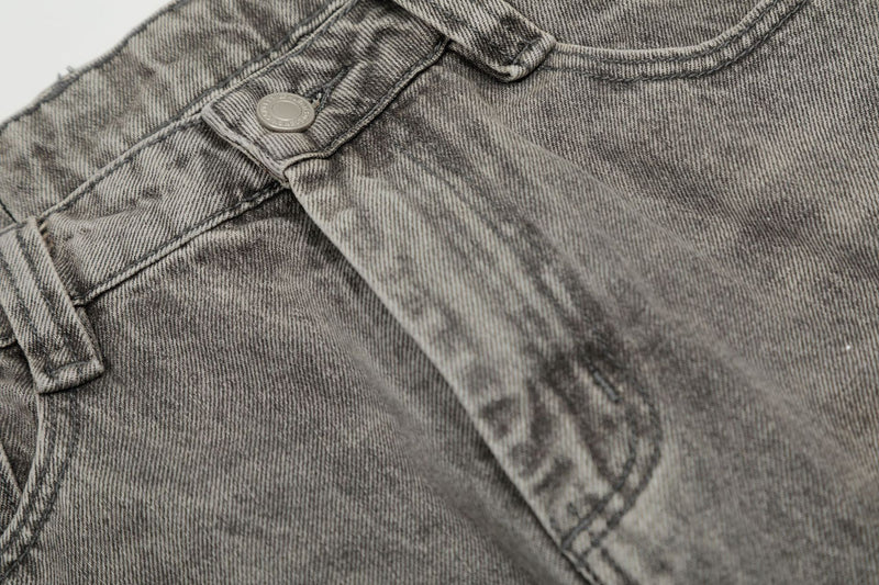 Jean baggy à jambes larges – Denim gris délavé à l’acide avec éclaboussures de peinture