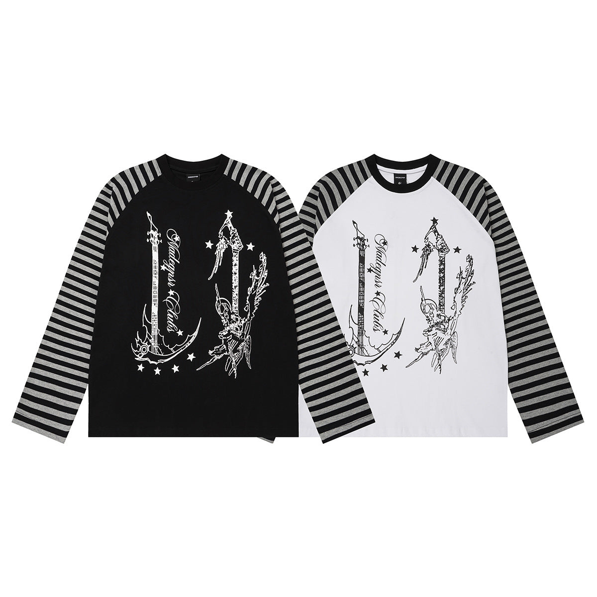 Gestreiftes Langarm-Raglan-Shirt – Retro-Anker-Print im Subkultur-Stil