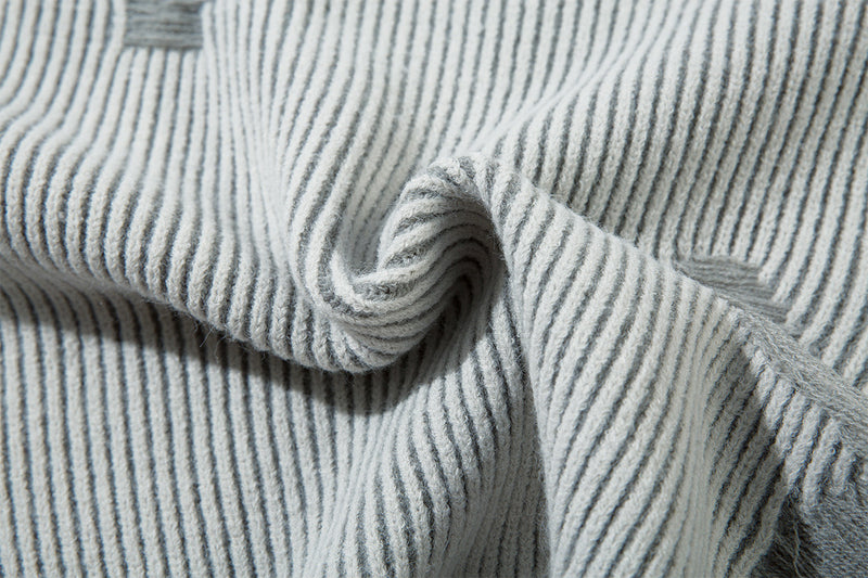 Distressed Knit Zip-Up Cardigan Jacket – Reversible Ribbed Sweater Coat