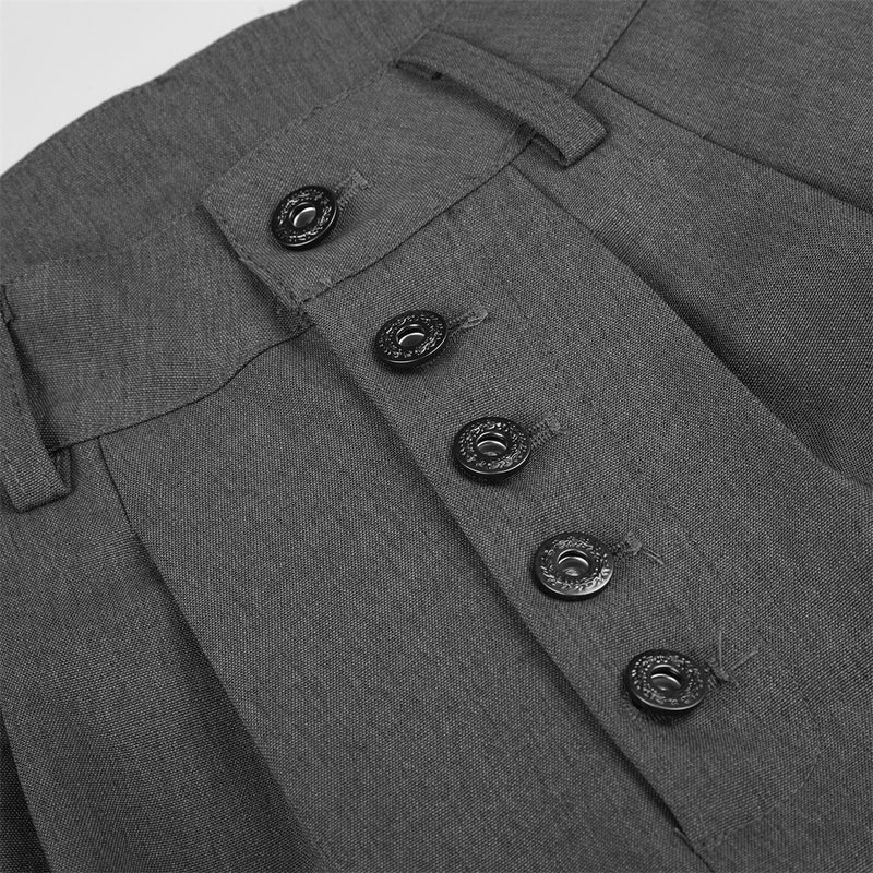 Wide-Leg Pleated Dress Pants with Metal Button Fly