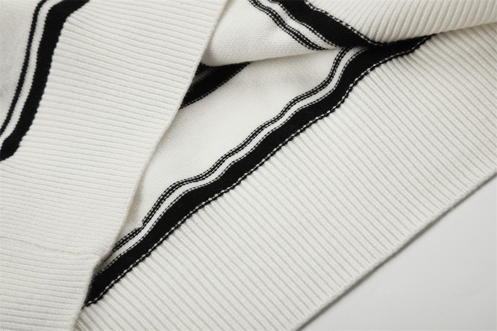 Pull polo homme à manches longues – Maille rayée à col tunisien