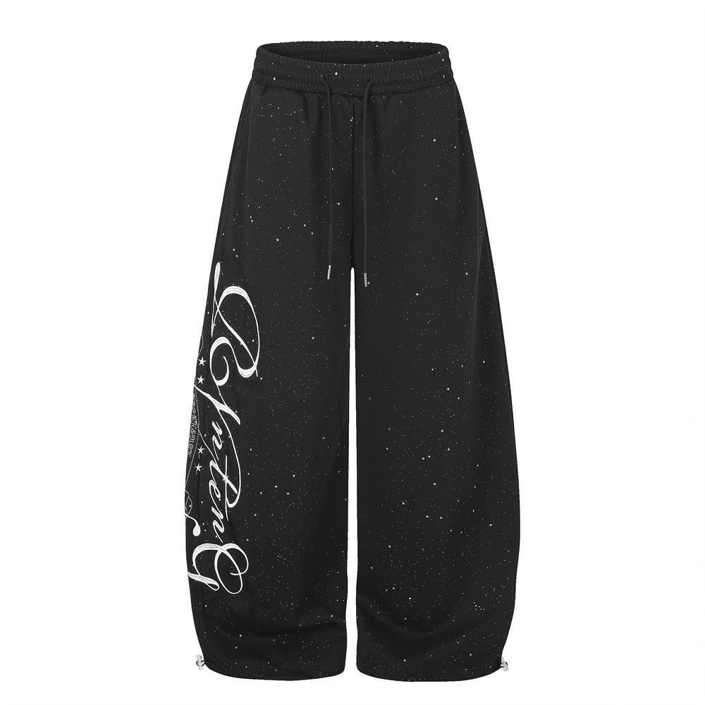 Wide-Leg Sweatpants with Glitter Fabric & Script Graphic Print