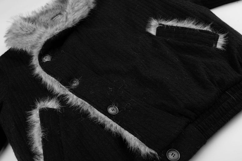 Men's Faux Fur Collar Bomber Jacket – Black Padded Winter Coat