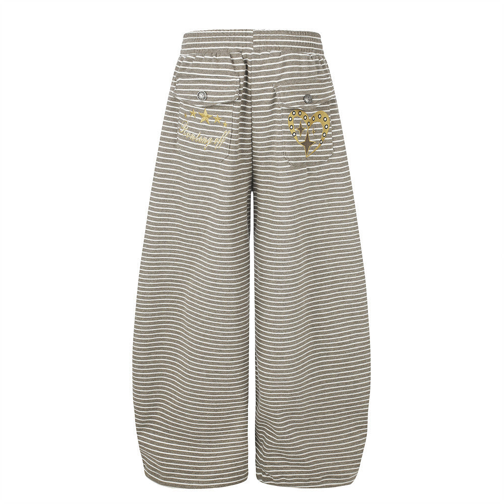 Pantalón de Pierna Ancha a Rayas para Hombre con Cintura de Cordón y Botones Cruzados