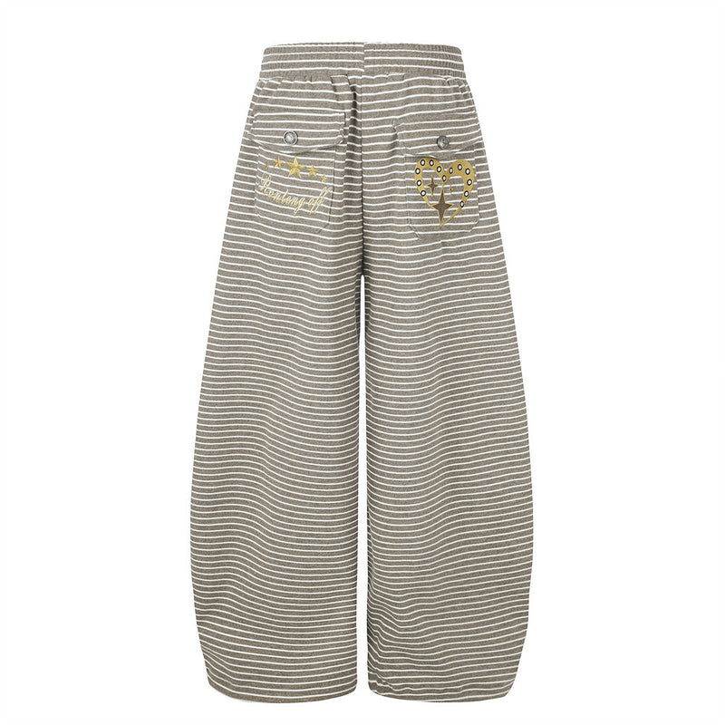 Pantalón de Pierna Ancha a Rayas para Hombre con Cintura de Cordón y Botones Cruzados