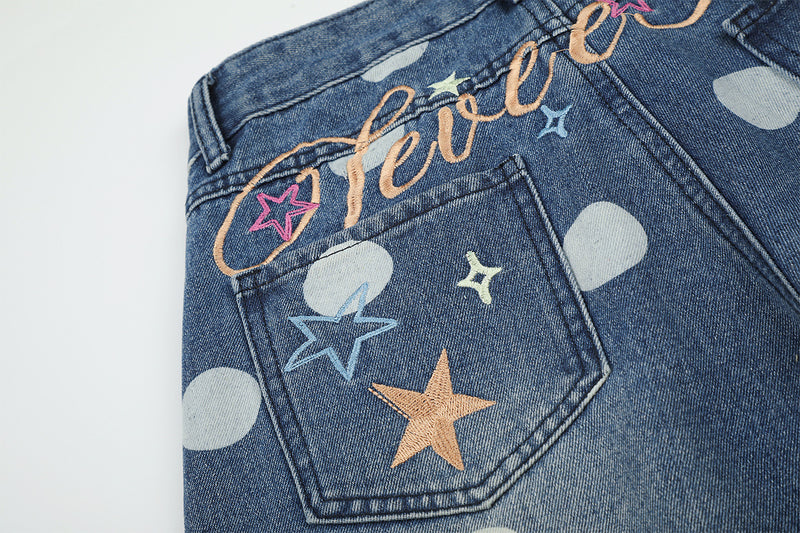 Baggy Mid Rise Jeans Wide-Leg Polka Dot Y2K Denim Pants