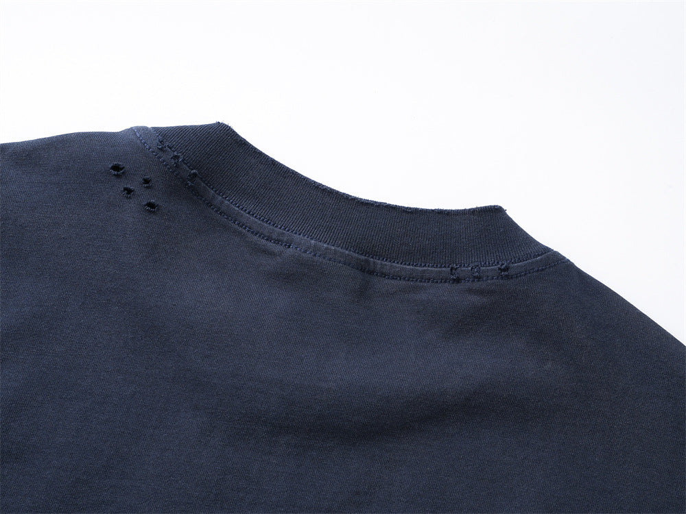 Langarmshirt mit 777-Zahlendruck – Used-Look-Rundhals-Streetwearshirt