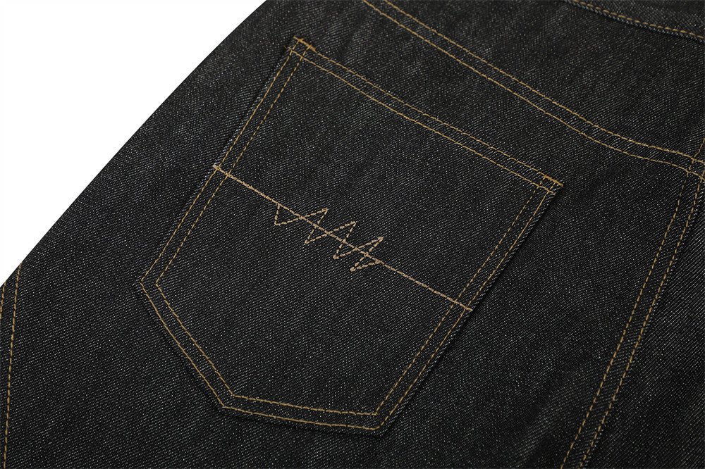 Raw Denim Flare Jeans with Diagonal Button Fly & Deconstructed Wide Leg